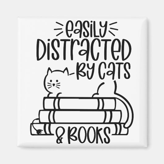 Gemakkelijk afgeleid door katten en boeken Cat Fun Magneet (Voorkant)