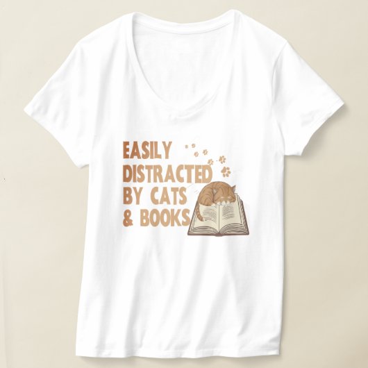 Gemakkelijk afgeleid door katten en boeken | Funny T-shirt (Laagn)