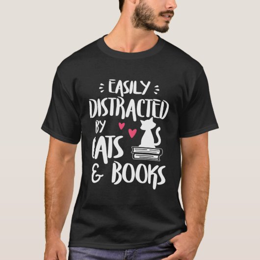 Gemakkelijk afgeleid door katten en boeken Kattenb T-shirt (Voorkant)