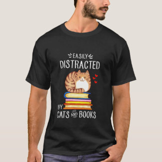 Gemakkelijk Afgeleid door Katten en Boeken Lezer L T-shirt