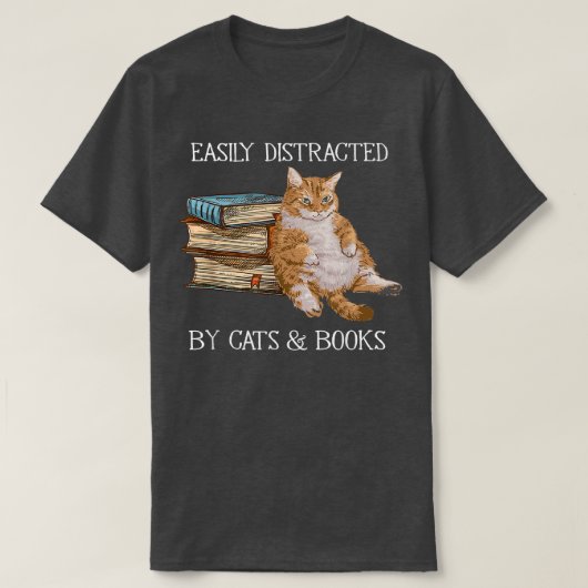 Gemakkelijk afgeleid door katten en boeken, liefhe t-shirt (Design voorkant)