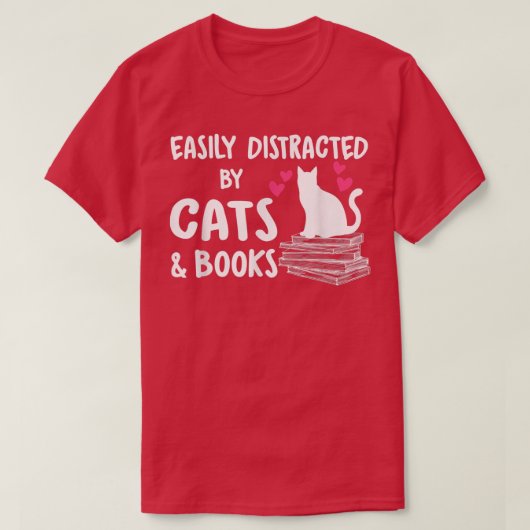 Gemakkelijk afgeleid door katten en boeken, liefhe t-shirt (Design voorkant)