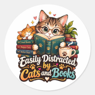 Gemakkelijk Afgeleid door Katten en Boeken Schatti Ronde Sticker