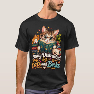 Gemakkelijk Afgeleid door Katten en Boeken Schatti T-shirt