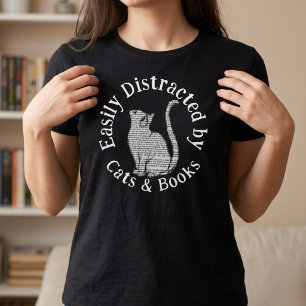 Gemakkelijk afgeleid door katten en boeken vintage t-shirt