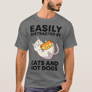 Gemakkelijk afgeleid door katten en hotdogs Kawaii T-shirt