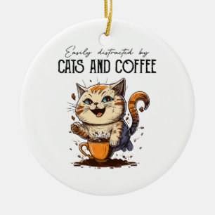 Gemakkelijk Afgeleid Door Katten En Koffie Kattenl Keramisch Ornament