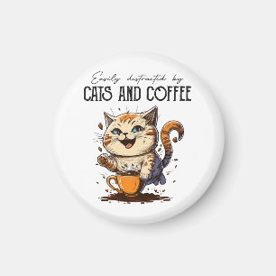 Gemakkelijk Afgeleid Door Katten En Koffie Kattenl Magneet