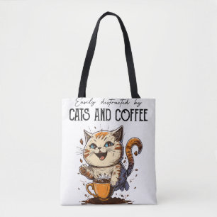 Gemakkelijk Afgeleid Door Katten En Koffie Kattenl Tote Bag