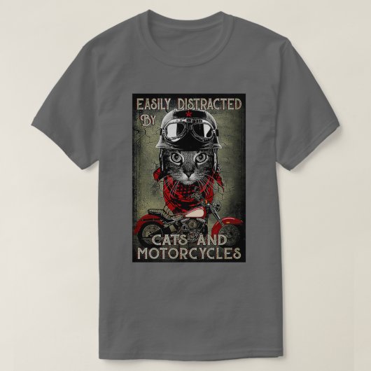 Gemakkelijk afgeleid door katten en motorfietsen z t-shirt (Design voorkant)