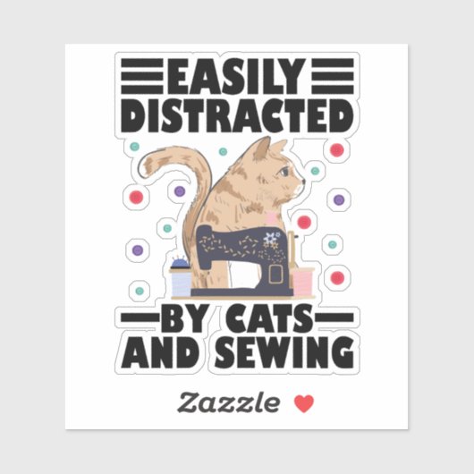 Gemakkelijk Afgeleid Door Katten En Naaien kattenl Sticker (Vel)