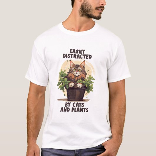 Gemakkelijk afgeleid door katten en Planten T-shirt (Voorkant)