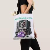 Gemakkelijk afgeleid door katten - Funny Cat Canva Tote Bag (Dichtbij)