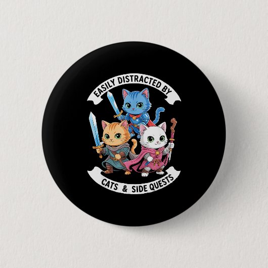 Gemakkelijk Afgeleid Door Katten & Nevenactiviteit Ronde Button 5,7 Cm (Voorkant)