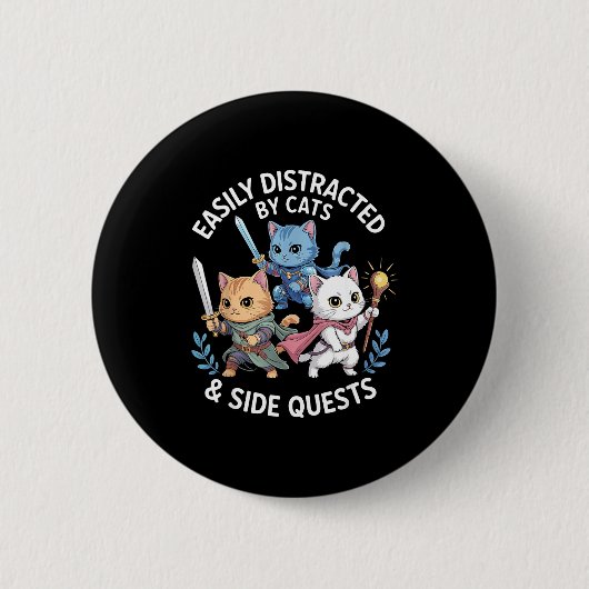 Gemakkelijk Afgeleid Door Katten & Nevenquests Fun Ronde Button 5,7 Cm (Voorkant)
