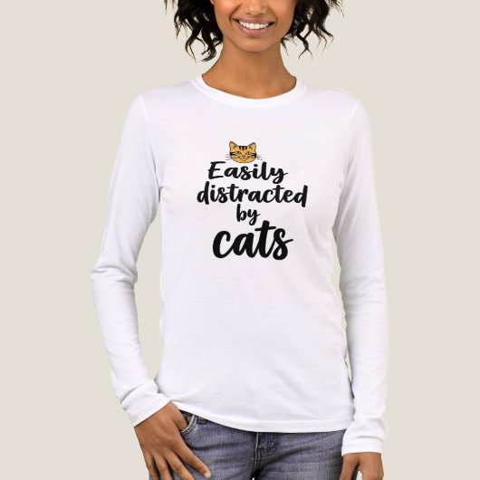 Gemakkelijk afgeleid door katten ontwerp Tri-Blend shirt (Voorkant volledig)
