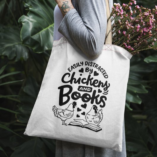 "Gemakkelijk afgeleid door kippen en boeken" grapp Tote Bag