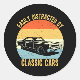Gemakkelijk Afgeleid Door Klassieke Auto's Ronde Sticker