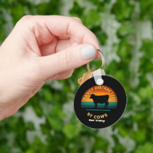Gemakkelijk afgeleid door Koeien Funny Farming Gif Sleutelhanger