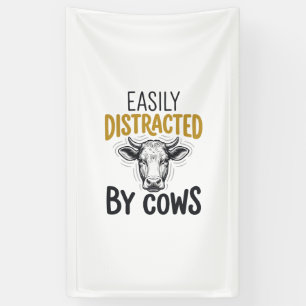 Gemakkelijk Afgeleid Door Koeien Grappige Koe Lief Spandoek