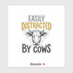 Gemakkelijk Afgeleid Door Koeien Grappige Koe Lief Sticker