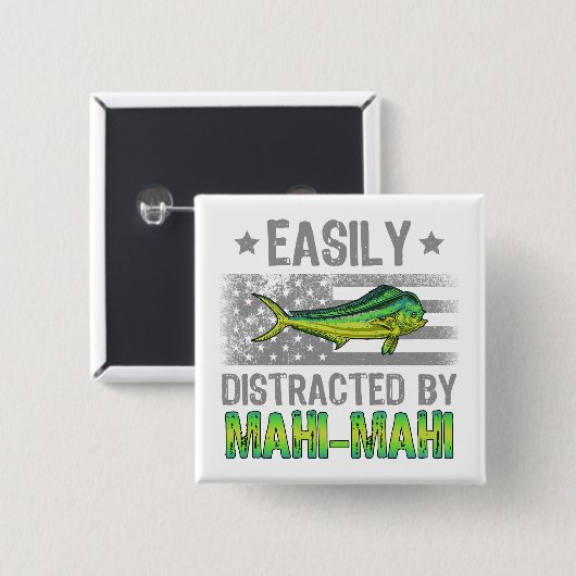 Gemakkelijk afgeleid door Mahi Mahi, Vissers Ameri Vierkante Button 5,1 Cm (Voorkant /achterkant)