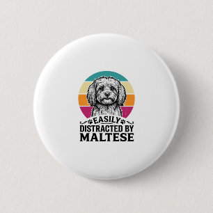 Gemakkelijk Afgeleid Door Maltese Vintage Hond Des Ronde Button 5,7 Cm