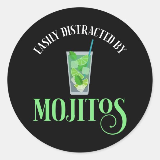 Gemakkelijk afgeleid door mojito's ronde sticker (Voorkant)
