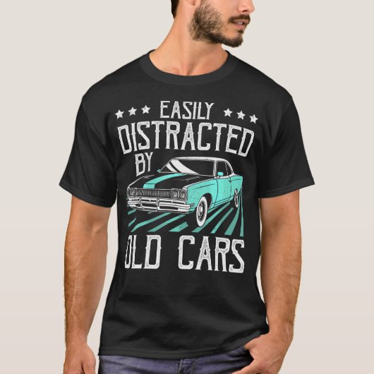 Gemakkelijk afgeleid door oude auto's grappige aut t-shirt (Voorkant)
