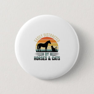 Gemakkelijk Afgeleid Door Paarden En Katten Vintag Ronde Button 5,7 Cm