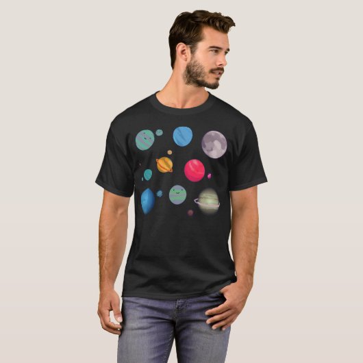 Gemakkelijk afgeleid door planeten t-shirt (Voorkant volledig)