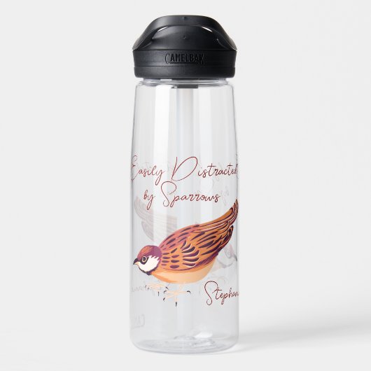 Gemakkelijk afgeleid door Sparrows gepersonaliseer Waterfles (Achterkant)