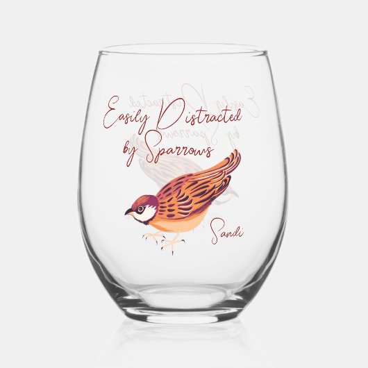 Gemakkelijk afgeleid door Sparrows gepersonaliseer Wijnglas Zonder Voet (Voorkant)