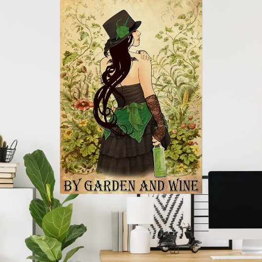 Gemakkelijk afgeleid door tuin en wijn poster (Thuiskantoor)
