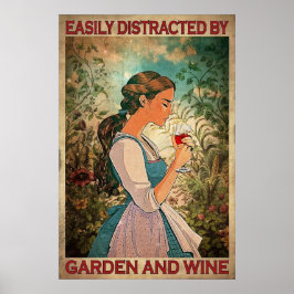 Gemakkelijk afgeleid door tuin en wijnstok vintage poster