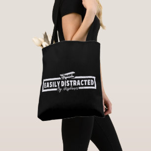 Gemakkelijk afgeleid door vliegtuigen, grappig pil tote bag