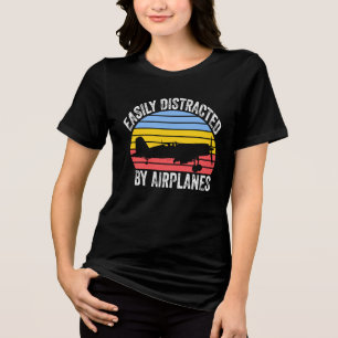 Gemakkelijk Afgeleid Door Vliegtuigen Grappige Luc Tri-Blend Shirt