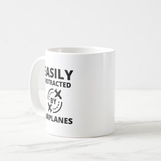 Gemakkelijk afgeleid door vliegtuigen grappige pil koffiemok (Voorkant links)