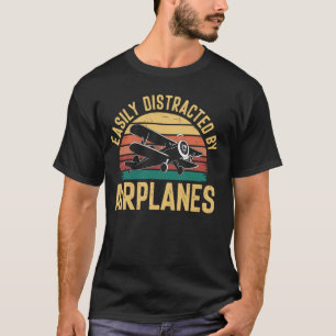 Gemakkelijk Afgeleid Door Vliegtuigen Retro Vintag T-shirt