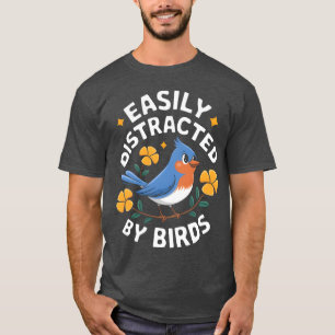 Gemakkelijk afgeleid door vogels retro grappig t-shirt