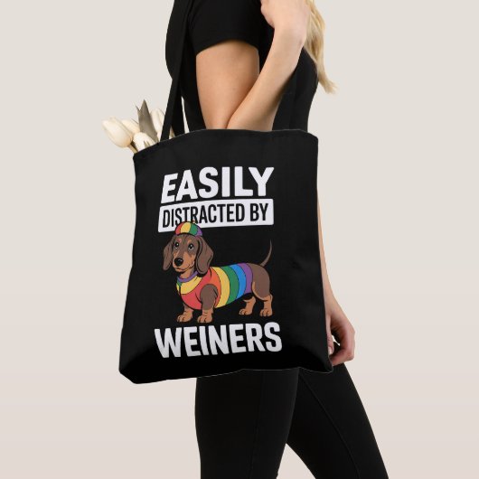Gemakkelijk afgeleid door Weiners LGBTQ Rainbow Ga Tote Bag (Dichtbij)