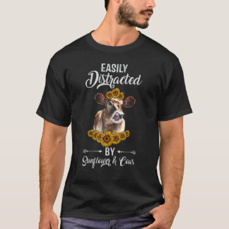 Gemakkelijk Afgeleid Door Zonnebloem En Koeien Boe T-shirt