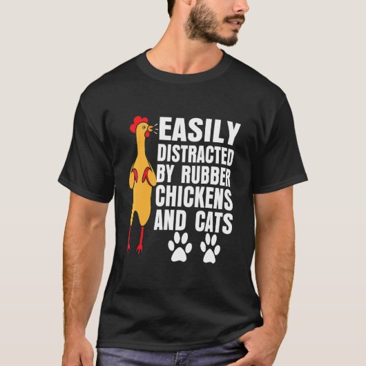 Gemakkelijk Afleidbare Rubberen Kip & Katten Vogel T-shirt (Voorkant)