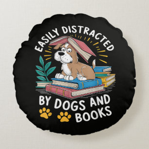 Gemakkelijk Afleidd door Honden en Boeken Grappige Rond Kussen