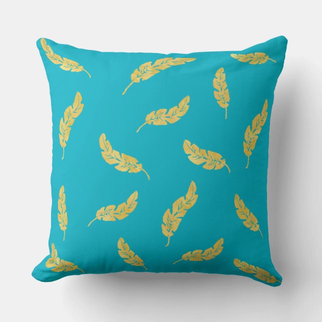 Gemakkelijk als een Veer-Turquoise Yellow Pillow Kussen (Voorkant)