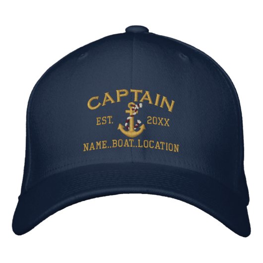 Gemakkelijk gepersonaliseerd Captain Nautical Rope Geborduurde Pet (Voorkant)