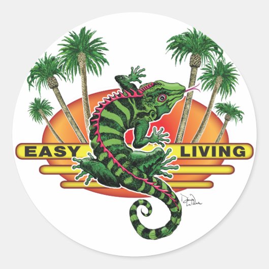 Gemakkelijk leven van de hagedis op de strand ronde sticker (Voorkant)
