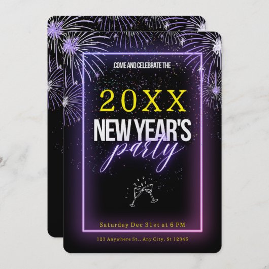 GEMAKKELIJK! Nieuwjaarsfeest Uitnodiging - Voeg De (Voorkant / Achterkant)