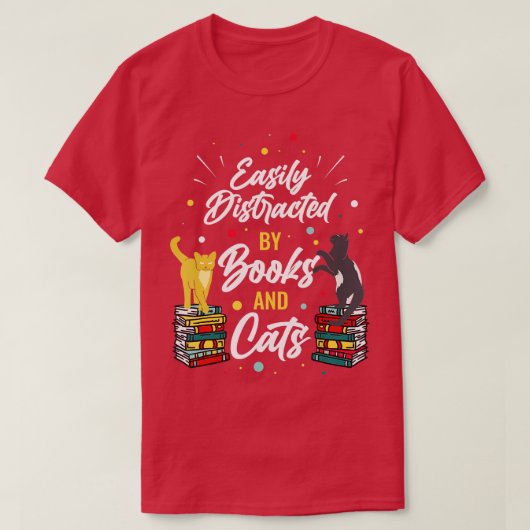 Gemakkelijk verstoord door boeken en katten t-shirt (Design voorkant)