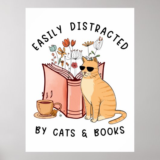 Gemakkelijk verstoord door katten en boeken poster (Voorkant)